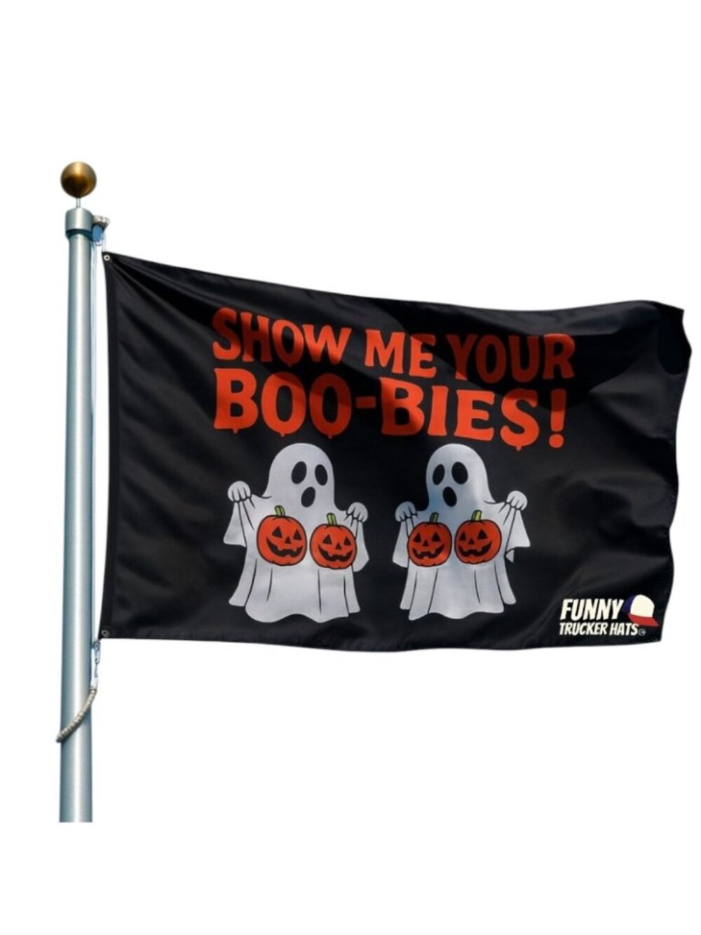 Show Me Your Boo-Bies Halloween Flag | Funny Ghost Pumpkin Outdoor Decor Gifts